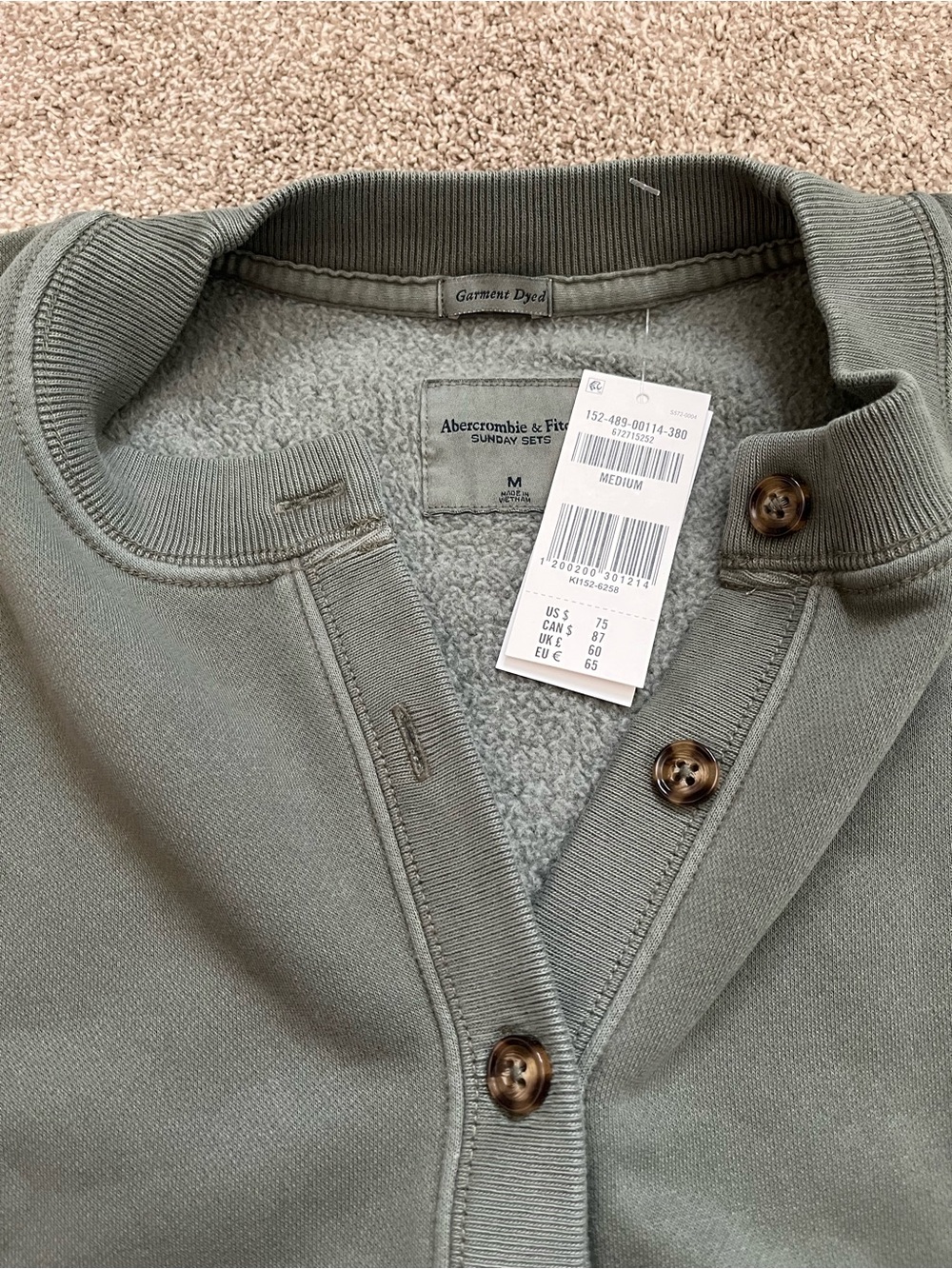 Abercrombie & Fitch Sunday Shrunken Crew Cardigan Sweater Sage Green Sweatshirt - Picture 5 of 5